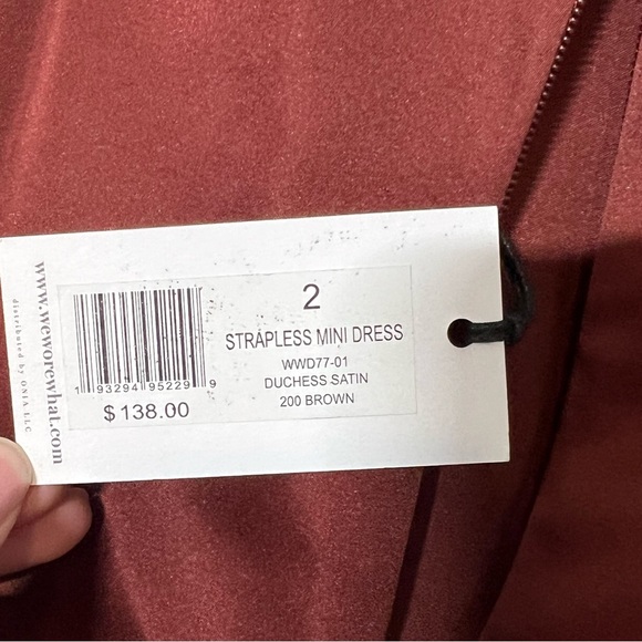 WeWoreWhat Brown Strapless Mini Dress with Fur Trim - Picture 3 of 4